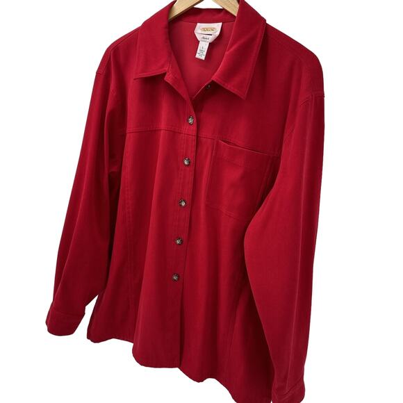 Vintage Talbots Blouse Womens Large Stretch Red Button Up Shacket Classic - Picture 4 of 8